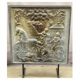 Decorative Cast Iron Fireplace Backplate on Stand
