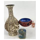 Chinese Cloisonne Brass Vase, Bowl & More