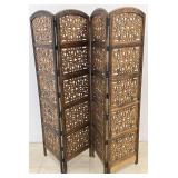 Carved Wood 4 Panel Room Divider