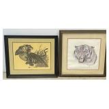 Tiger Prints in Double Matted Frames - Signed