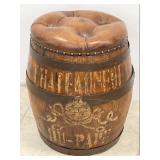 Rustic Leather Upholstered Barrel Stool