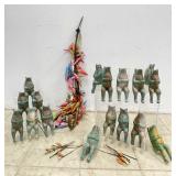 Hand Painted Wooden Bird & Frog Decor