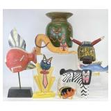 Hand Carved Statues, Mask & Vase