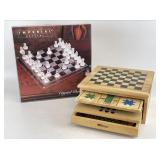 Multi-Game Tabletop Wood Center & Glass Chess Set
