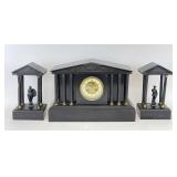 Portico Design Slate Mantel Clock Garniture Set w/