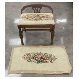Antique Wooden Vanity Bench w/ Handmade