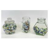 Vintage Glass Marbles in Glass Containers