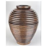 Hand Carved Wood Ribbed Lidded Vase/Vessel