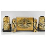 French Art Deco Mantel Clock & Garniture Set