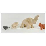 Carved Coral, Stone & Metal Elephant Figurines