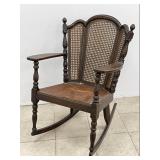 Antique Wing Back Rocking Chair w/ Cane Back &
