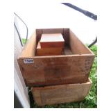 2 WOODEN ADVERTISING BOXES, 2 CIGAR BOXES