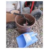 Plastic Grain Scoop, Bucket, Bungee Cords