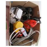 Box of Office Lights and Power Cords, Flashlights
