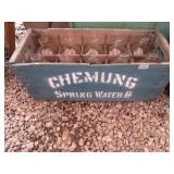 Wooden Chemung Spring Water Box w/ 10 Blue Bottles
