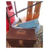 Tote of Office Supplies, Metal Storage Container