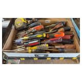 Large Box of Screw Drivers & Tape Measure