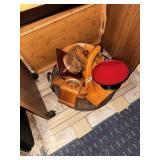 Wooden/Metal Tray w/ wooden items