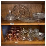 3 shelves Stemware, candle Sticks, Copper Cups