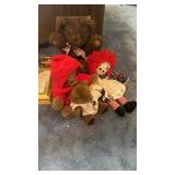 Raggedy Ann and Stuffed Bears and seat