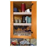 3 shelves of Bottles, Glasses, Cups
