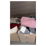 2 BOXES THROW PILLOWS & BLANKETS