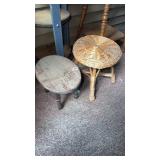 TWO STOOLS ONE WICKER ONE WOODEN