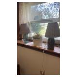 Crock and 2 mason jar lamps