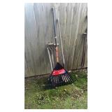 CRAFTSMAN RAKE, 2 SMALL SHOVELS, 1 REGULAR SHOVEL