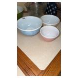 3 Pyrex Rainbow Stripe bowls