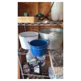THREE METAL BUCKETS AND TRAYS