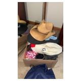 A box of hats and scarves