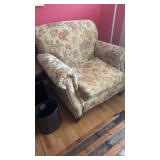 Chair w/ wooden legs and brass trim (Matches
