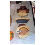 TWO WOODEN TURKEY FIGURES AND PILGRAM SIGN