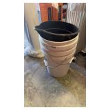 THREE 5 GAL BUCKETS AND BLACK PALE