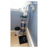 Waste can, marble plant stand with floral pot and