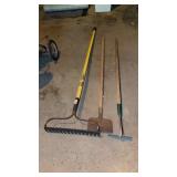 Heavy duty garden rake, hoe, and spade