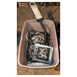 Tote of misc house electric cords and light