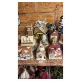 Nine Holiday Village pieces with cords