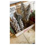 Box lot of wooden and other trees metal sleighs