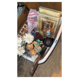 Basket, artificial flowers, frames, pots raggedy,