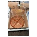Two pieces, pink depression, glass