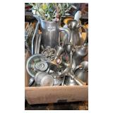 Pewter and other metal cups plates, serving