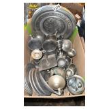 Pewter and other metal cups plates, serving