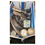 Pewter and other metal cups plates, serving