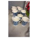 Four coffee, mugs, nine tea cups, England, blue