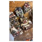Seven Holiday Village pieces with cords