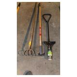 Potato rake, craftsman garden hoe, and bulb