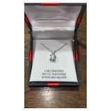 Lab created white sapphire pendant, 18 inch chain