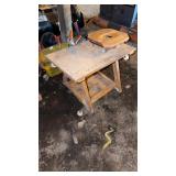 2 wooden carts on wheels and wooden stand